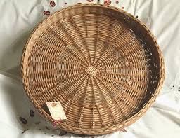 Large Round Wicker Tray Rustic Ottoman