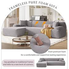 Simplified Style 109 In 2 Piece Round Arm Large L Shaped Chenille Modular Sectional Sofa In Gray Free Combination
