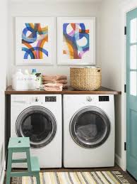 I would guess that the valves are hidden in the cabinetry above the washer in some of. Countertop Above Washer Dryer Transitional Laundry Room Hgtv