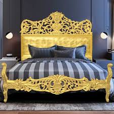 baroque bed with grey velvet fabric and