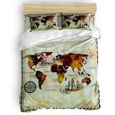 nautical world map print bedding set
