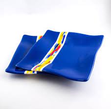 cobalt blue fused glass dinnerware set