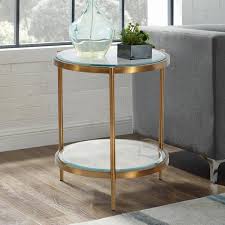 gold round end table with gl top