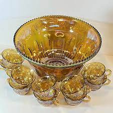 vtg indiana glass punch bowl set
