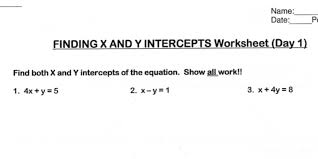 Finding X And Y Intercepts Worksheet