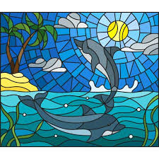 Dolphin Stain Glass Window Printed