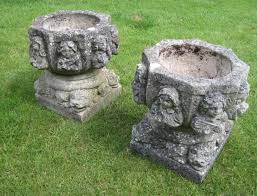 Vintage Stone Garden Planters Or Plant Pots