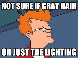 Not sure if gray hair Or just the lighting - Futurama Fry - quickmeme via Relatably.com