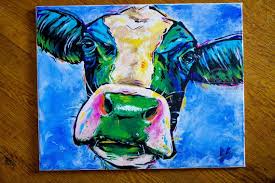 Cow Face Acrylic Painting 16x20 On