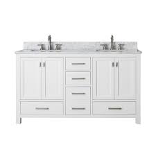 Shop menards for a wide variety of vanities complete with tops to complete the look of your bath, available in a variety of styles and finishes. Avanity Modero 61 W X 22 D White Vanity And Carrara White Marble Vanity Top With Rectangular Undermount Bowls At Menards