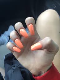 Soft Orange Coffin Nails Orange Acrylic Nails Nails
