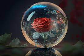 Glass Ball With Roses Inside And Drops
