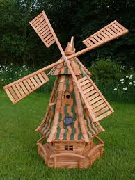 wooden garden windmill with solar light