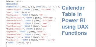 creating calendar table in power bi