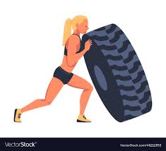 muscled woman tyre flipping vector image