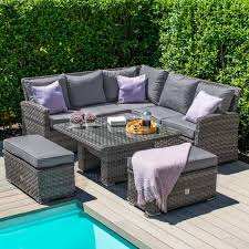 Complete your garden with a beautiful set from our extensive range of garden furniture. Maze Rattan Victoria Corner Bench Set With Rising Table