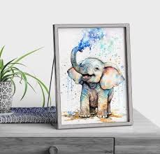 Baby Elephant Watercolor Oil Painting