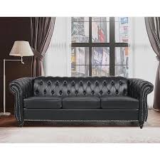 Faux Leather Chesterfield Straight Sofa