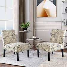 Choose from print fabric accent chairs and solid colors including: Living Room Furniture Harper Bright Designs Fabric Accent Chair Living Room Armless Chair With Solid Wood Legs Beige Floral 1pc Chairs
