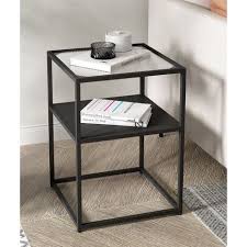 Black Metal And Glass Bedside Table