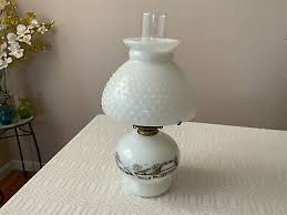 Ives Hobnail Milk Glass Shade Oil Lamp