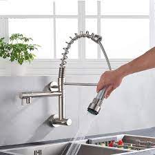 spout wall mount kitchen sink spring faucet