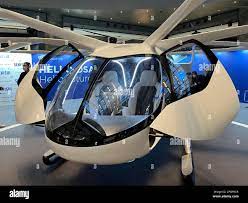 A full-scale model of the German-made air taxi VoloCity is displayed in a  shopping centre on March 10, 2023 in the Umeda district of Osaka, Japan.  The two-seat flying taxi created by