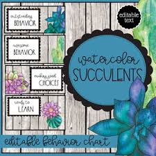 Watercolor Succulent Theme Editable Behavior Clip Chart