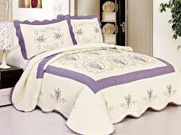 Quilted Bedspread Purple Flowers Fl