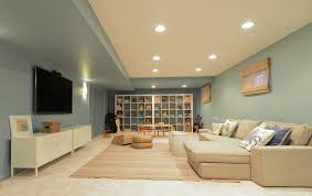 bright finished basement designs