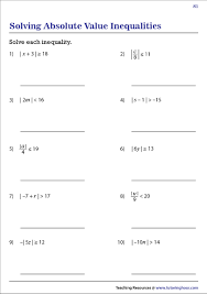 Absolute Value Inequalities Worksheets