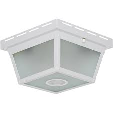 Flush mount porch lights come in multiple styles, sizes and designs to easily integrate with your existing design scheme. Hampton Bay 360 Square 4 Light White Motion Sensing Outdoor Flush Mount Hb 4305 Wh The Home Depot