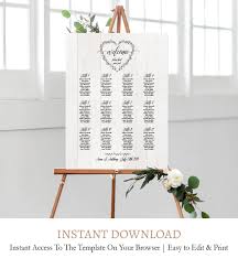 Kraft Wedding Seating Chart Editable Names Digital Pdf C6