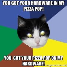 I couldn't find a cropped gif of this so i took matters into my own hands. You Got Your Hardware In My Pizza Pop You Got Your Pizza Pop On My Hardware Winnipeg Cat Meme Generator