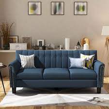 3 seater navy blue fabric sofa