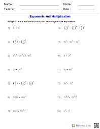 Algebra 1 Worksheets Exponents