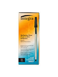 Integra Ballpoint Stick Pens Medium Pen Point Black Light Gray Barrel 1 Dozen Office Depot