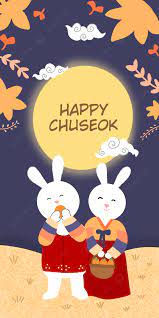 cute korean chuseok with rabbit