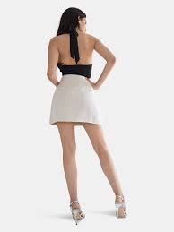 En Saison Women's Linen Mini Skirt with Slit