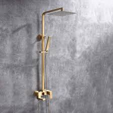 Brushed gold led showers on sale. Brushed Gold Shower Faucet Set 9 Inch Rain Shower Head Bathroom Shower System