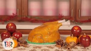 To decorate this turkey topper you will need fudge stripe cookies, oreo cookies, candy corn and m&m's chocolate. How To Carve A Baskin Robbins Ice Cream Turkey Cake Baskin Robbins