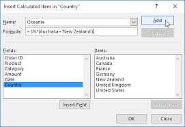 calculated field item in a pivot table