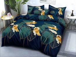Blue Turquoise And Gold Flowers Bedding