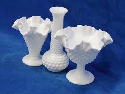 Lot Milk Glass Hobnail Vase 2 X