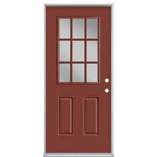 Masonite 36 In X 80 In 9 Lite Red Bluff Left Hand Inswing Painted Smooth Fiberglass Prehung Front Door With No Brickmold