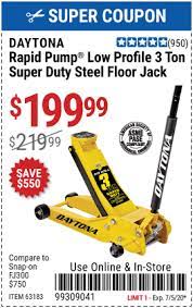 As couponsgoods's tracking, online shoppers can recently get a save of 30% on average by using our coupons for shopping at harbor freight floor jack coupon. Daytona 3 Ton Low Profile Super Duty Rapid Pump Floor Jack For 199 99 Harbor Freight Coupons
