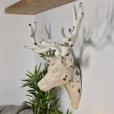shabby chic cream wall mounted stag