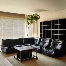 Modern Living Room Black Leather Couch
