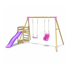 Rebo Wooden Swing Set Plus Deck Slide