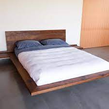 King Platform Float Bed Simple Platform Minimal Queen Bed Walnut Bed Easy Assembly